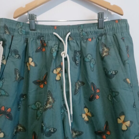 RSQ Swim Shorts Men's Green Butterfly Print Drawstring Pockets Size Medium - Picture 3 of 7